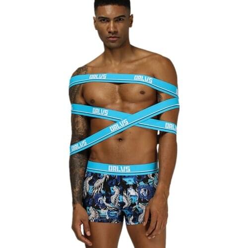 ORLVS mens sexy briefs ice silk underwear printing fashion male boxers mens panties booty shorts plus size M-2XL gay