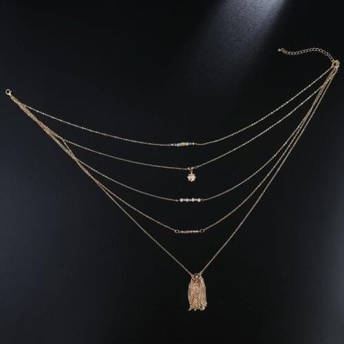 New handmade beaded 5Rows Multistrand Tassel Necklace fashion Multi Layer Infinity Necklaces Gold Collier Femme Jewelry Bijoux