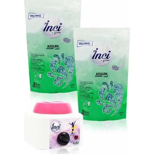 Pearl waxing Green 2 PCs 200 grams (total 400 gram) + waxing heater machine hard beads waxing, painlessly bezsiz, natural and sugar-free
