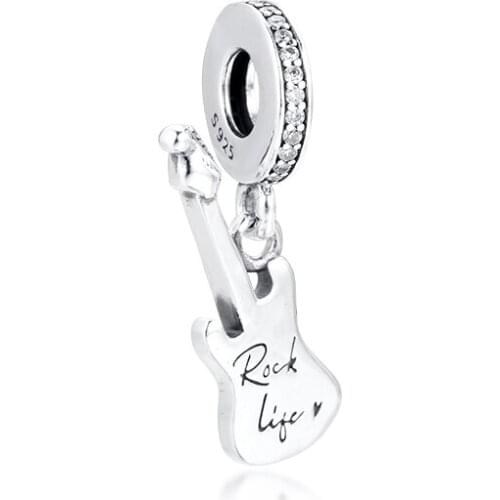 Fit Pandora Bracelet Necklace Electric Guitar Dangle Charm S925 Silver Beads for Jewelry Men Women Gift 021177