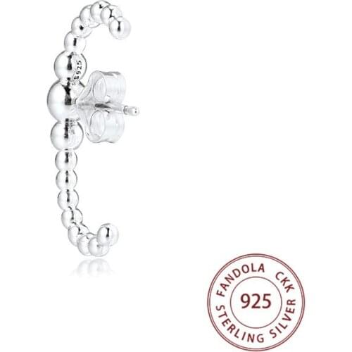 100% Real 925 Sterling Silver Earring Row of Beads Single Stud Earrings for Women Silver Earrings Fashion Jewelry pendientes