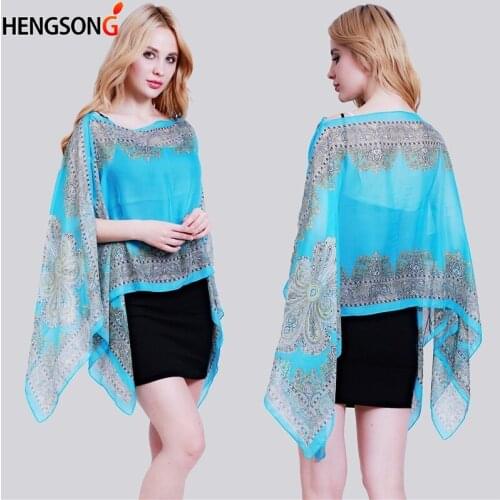 Print Chiffon Beachwear Women Beach Cover Up Poncho Tunic Shawl Women Bikini Beachwear Swimsuit Cover Up 11 Colors