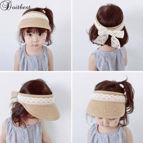 Doitbest Empty top boys girls Straw Hats Summer Sun Hats for child children Travelling lace Beach Hats kids sunscreen cap