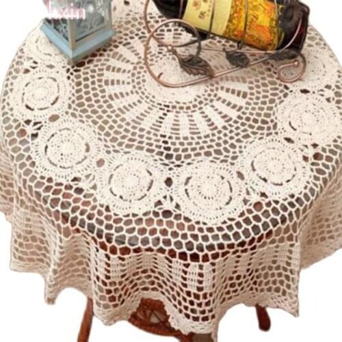 Modern Lace Cotton Crochet tablecloth Handmade placemat round tea dining Table cloth Cover mantel home Christmas wedding decor