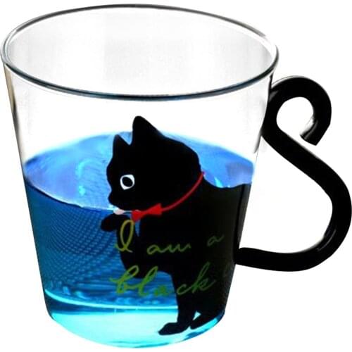 Glass Water Cup Printed Cat Transparent Glass Cup Heat Resistant Art Cat Pattern Mugs Coffee Tea Drink Juice Milk Water Cup