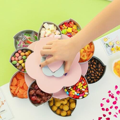 Rotating Snack Storage Box Food Candy Bloom Jewelry Organizer Kids Snack Seed Nuts Container Home Storage for Wedding Party