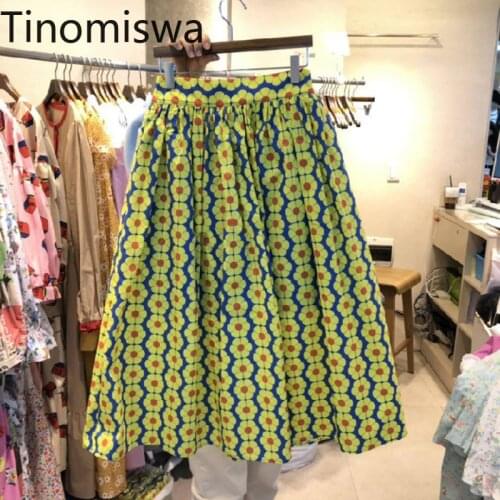 Tinomiswa Stretch High Waist Skirts Women Flower Pattern A Line Skirts Female 2021 New Fashion Sweet All-match Faldas Mujer
