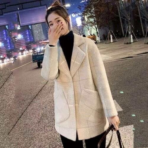 Women 2021 Autumn Winter Imitation Mink Cashmere Cardigan Female Casual Thicken Loose Knitted Sweater Jacket Wool Outwear N44