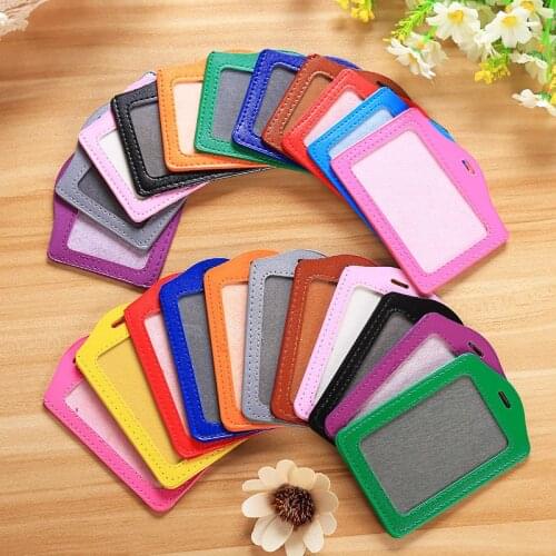 PU Leather Card Holder Bag Women Employee Transparent Card Cover Student Lanyard Leather ID Name Card Holder