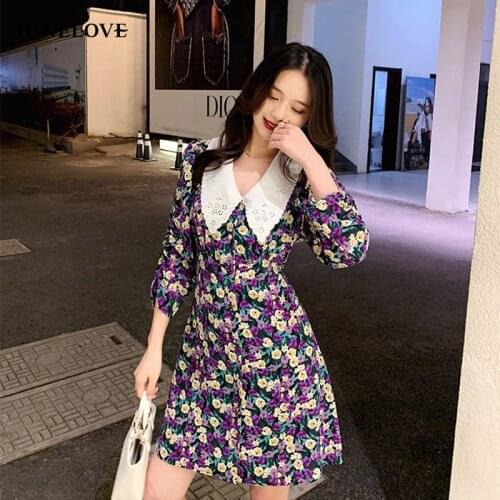JuneLove Korean Chic Retro Print Floral boho Dress Summer High Waist Chiffon Vestidos Vintage Elegant Party Dress Holiday Female