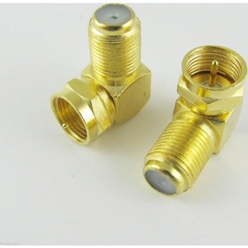 1pcs Gold F Male Plug to F Female Jack Right Angle Coaxial TV RF Adapter Connector