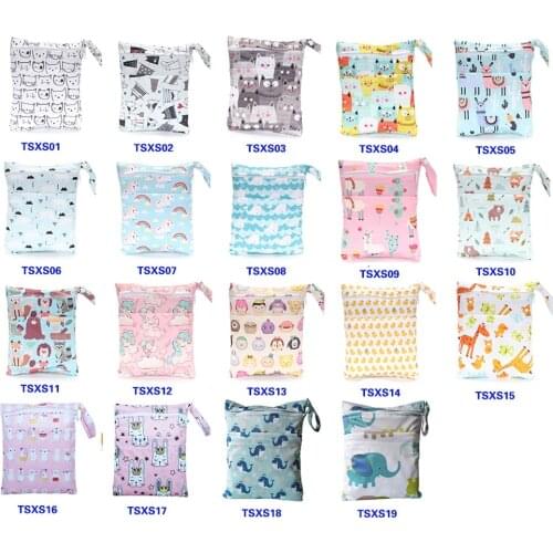 Latest pattern diaper bags waterproof and moisture proof double zipper design dry wet separation baby carrier bags