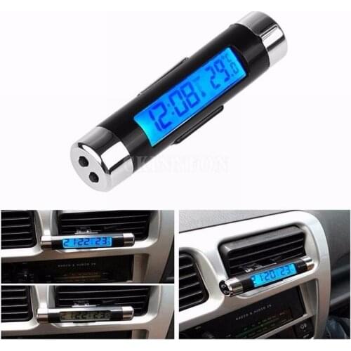 200Pcs/Lot 2 in 1 Clock in Car LCD Clip-on Digital Car Lock Automotive Thermometer Clock Calendar Automotive Digital Car Watch