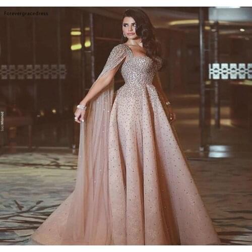 2019 Beads Crystals Arabic Prom Dress Said Mhamad A Line Celebrity Formal Holiday Wear Party Gown Custom Made Plus Size