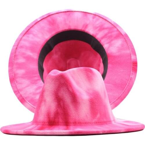 2021 Wholesale Tie Dye Women Wide Brim Fedora Hats for Adults Men Ladies Panama Party Wedding Hat Goth Top Vintage Jazz Fet Cap
