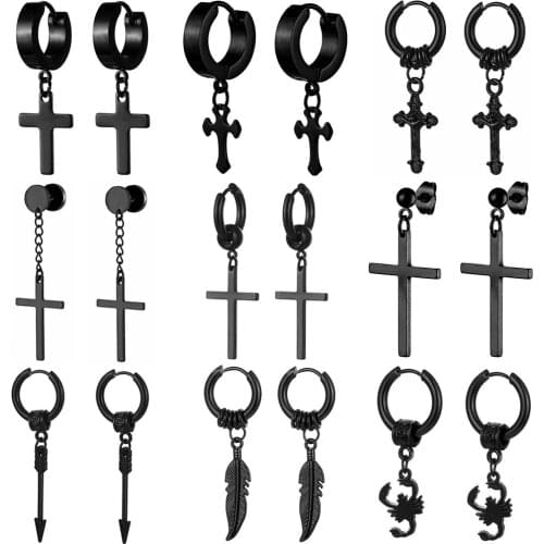 2021 Trend Womens earrings Geometric Titanium Steel Punk Men Stud Earrings Goth Ear Cuffs Clip-on Earrings for Women Jewelry