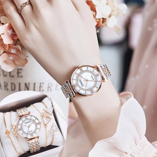 5pcs Fashion Ladies Steel Band Bracelet Watch Set Elegant Geometric Bracelet 2020 Exquisite Quartz Ladies Watch Set F Fast Ship
