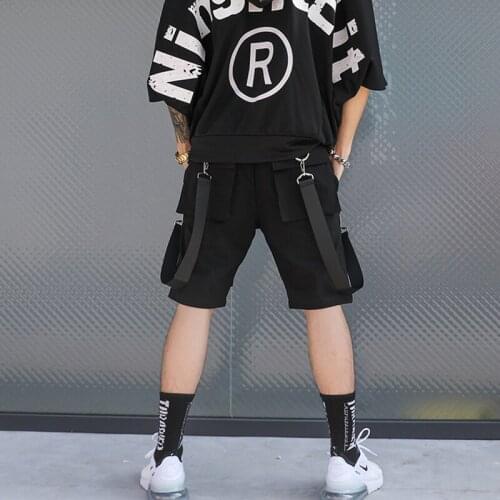 Summer Style Hip Hop Mens Pants Black Ribbons Streetwear Bermuda Pockets Shorts Knee Length SweatPants Fashion Mens Pants