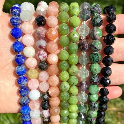 Natural Faceted Tourmaline Round Loose Gemstone Beads Fit DIY Bracelet Necklace Size 6/8mm 7.5 '' For Jewelry Making Wholesale