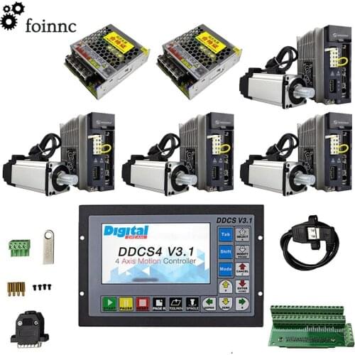CNC four-axis combination kit,1* ddcsv3.1 Offline CNC Controller+4*750w AC servo motor kit Z-Axis with brake+2* 75W power supply