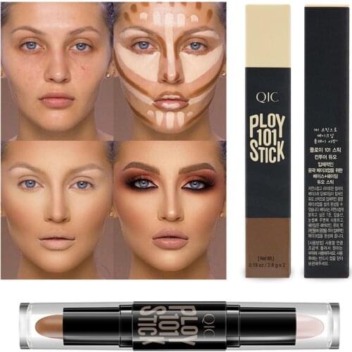 QIC Double-end Face Highlight & Contour Stick Oil-control Concealer Pencil Facial Highlight Corrector Pen LongLasting Makeup