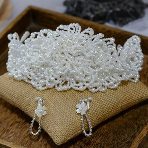 European Sweet Crystal Brides Tiaras Crowns with Earring Bridal Soft Headbands Wedding Hair Accessory