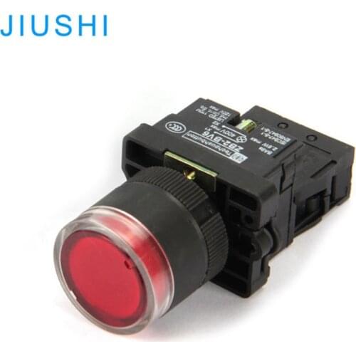 XB2-EW3462 Mounting hole 22MM push flat head push button illuminated switch 24v220v380v red LED 1NC 1NO