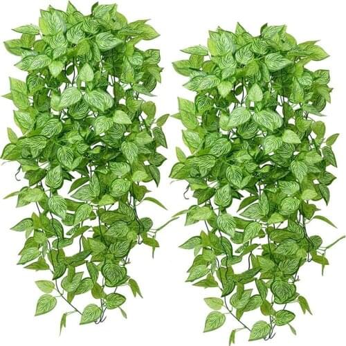 2Pcs Artificial Hanging Plants Fake Vine Ivy Leaves Garland Greeny Chain Wall Home Room Garden Wedding Garland Outside