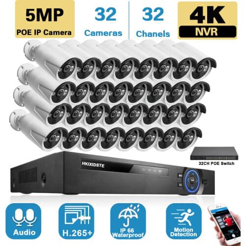 32 Channel 4K NVR Kit 5MP POE CCTV Camera Security System Kit 32CH XMEYE POE IP Camera Video Surveillance System Set H.265 24CH