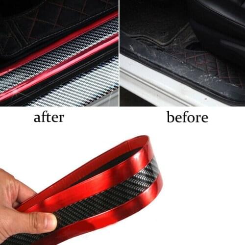 Car Carbon Fiber Red Side Skirt Door Sill Protector Edge Guard Strip 1 Meter 3cm