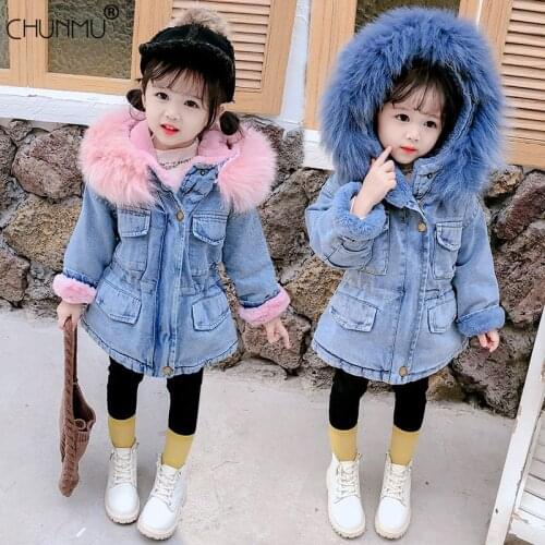 Girls Clothing Baby Coats for Girls Fur Collar Jackets For Winter Autumn Kids Clothes Plus Velvet Thick Denim Children Outerwear