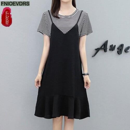 M-4XL Korean Fashion Clothing Women Preppy Style Faux Two Piece Cotton Blend Mesh Beading Plus Size Dress