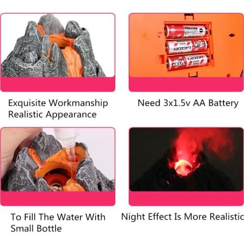 Simulation Volcano Model Spray Red Light Train Dinosaur Model Toy Accessories F3ME