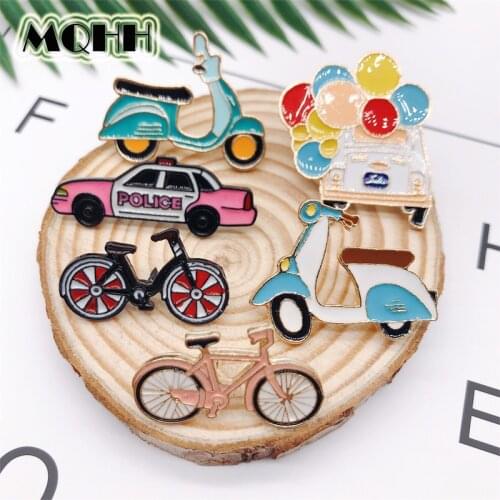 Cartoon Enamel Brooches Fashion Bike Bicycle Car Alloy Button Badges Pins Shirt Bag Hat Jewelry Trinket For Friends Kids