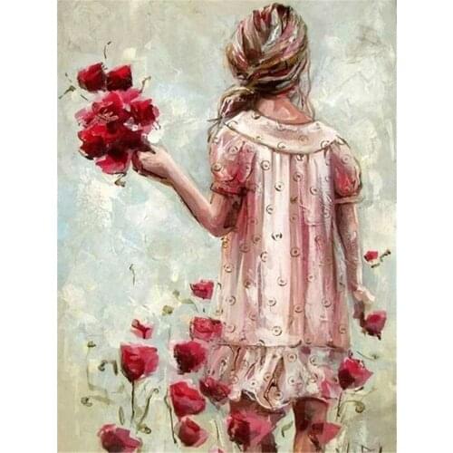 Flower Girl DIY Embroidery Cross Stitch 11CT Kits Needlework Craft Set Cotton Thread Printed Canvas Home Decoration Hot Sale