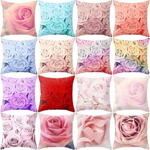 1PC 45cm *45Ccm Rose Flower Throw Pillow Case Cushion Cover Sofa Bed Car Cafe Office Decoration Pillow Covers Decorative