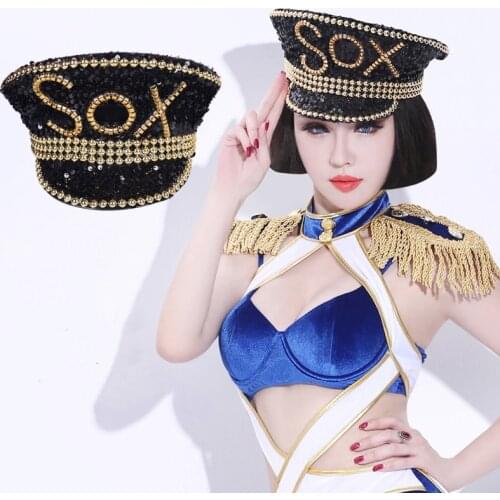 New style woman Uniform police caps fashion sequins hat stage performance Big Cover Military Hats