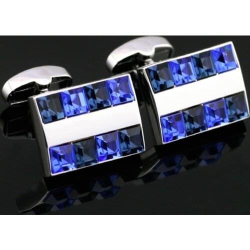 New Luxury Square Blue Rhinestone Crystal Cufflinks for Mens Women Shirt Lawyer Cuff Links Button Gemelos Shirt Clip Button