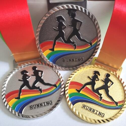 Two Peoples Color New Metal Medal Match Medals Badges Souvenirs The marathon Medal Medal with good ribbon School sports Metal6.8