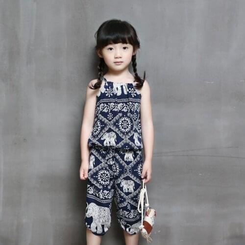 Baby Girl clothes Girls Retro Pattern Pants Floral Jumpsuit Suspender Trousers Pant Flower Print Kids Summer Outfit 5p/l