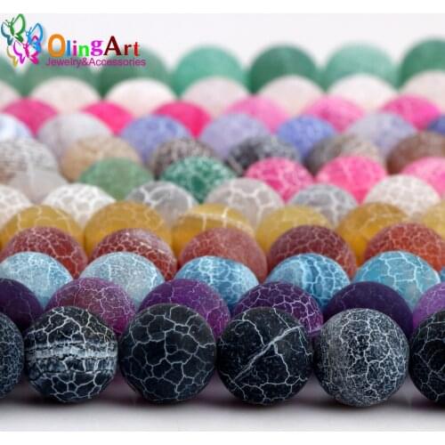 Olingart 10MM 20pcs/lot Round Matte Frosted Mixed dyeing White stripe Natural Stone Loose Beads DIY necklace Jewelry Making