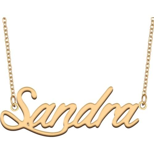Sandra Name Necklace for Women Stainless Steel Jewelry 18k Gold Plated Nameplate Pendant Femme Mother Girlfriend Gift
