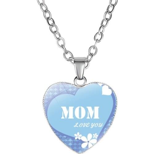 Love Heart Blue Pendant Necklace Mom Love You Long Chain Birthday Gift To Mother Mothers Day Jewelry Family Mommy Best Love Hot