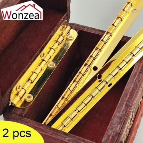 2pcs Golden Metal Hinges Mini Long Gold Hinge Furniture Fittings Hardware Cabinet Jewelry Box Wooden Case Antique Vintage Hinge