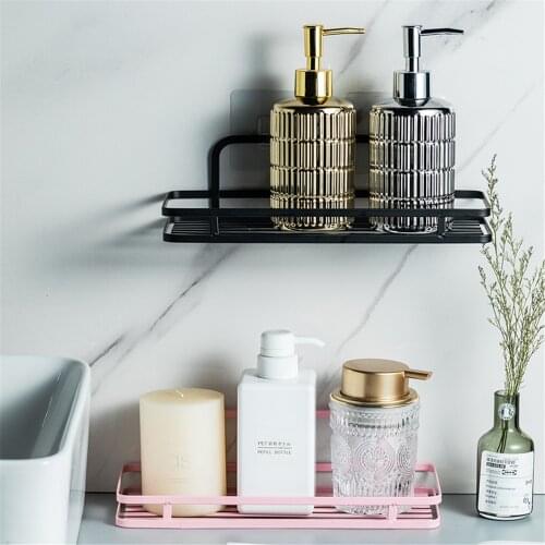Bathroom Storage Shelf Desktop Metal Organizer Rack Wall-mounted Free-perforation Kitchen Seasoning Jar Sorting Stand Frame