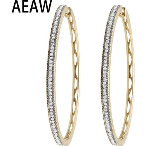 AEAW Round Brilliant 14K White and Yellow Gold Moissanite Hoop Earrings 28MM Diameter with 4ctw Moissanite for Women