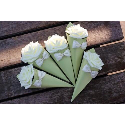 Wedding Candies Boxes Rose Paper Flowers Cone Shape Bowknot Diamond Various Color Candies Boxes Paper Boxes