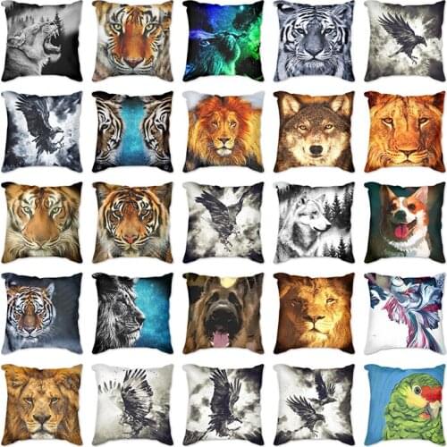 Tiger lion parrot wolf dog eagle Home Cushion covers Cotton linen Black White pillow cover Sofa bed decorative pillow case 45cm