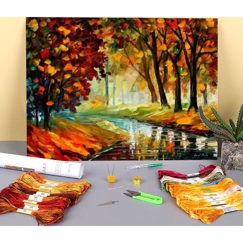 Little Stream Printed 11CT Cross Stitch Embroidery Patterns DMC Threads Handmade Painting Craft Sewing Stamped Package