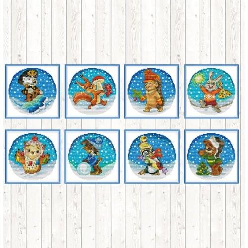 Joy Sunday Cartoon Cross Stitch Patterns Owl Dogs Penguin Bear Counted Printed on Canvas 14CT 11CT Embroidery Kit DIY Needlework